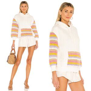 Alice + Olivia White Nisa Cotton Crochet Trim Hoodie Sweatshirt 26681